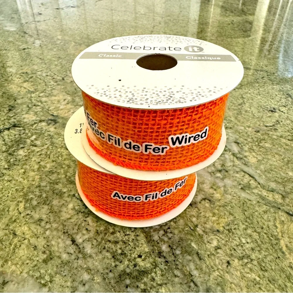 Wires Ribbon | Orange 1-1/2”x3yds 100% Jute Set of 2